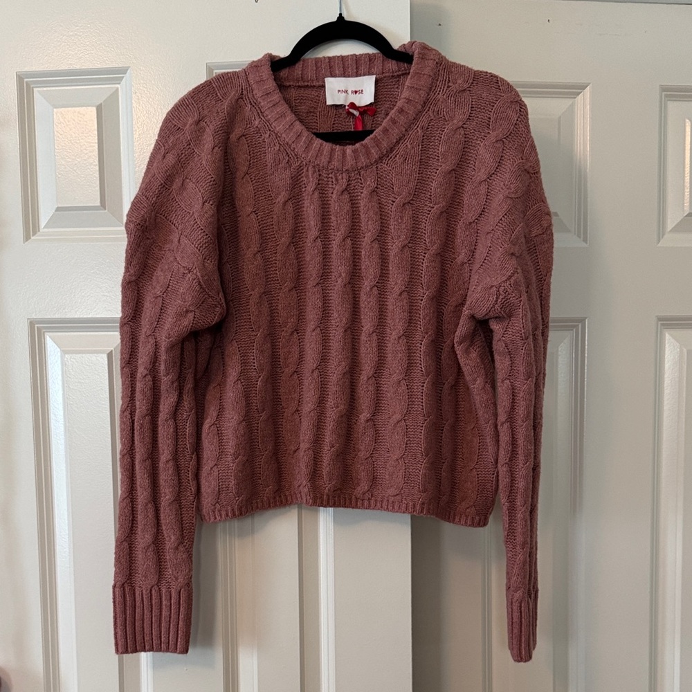 Pink Rose Cable Knit Sweater in Mauve